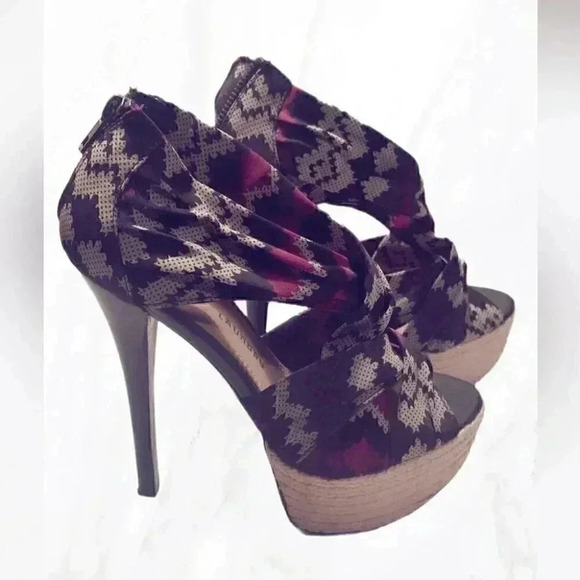 Chinese Laundry purple black print stiletto espadrille patterned heels 8.5 - Picture 3 of 4